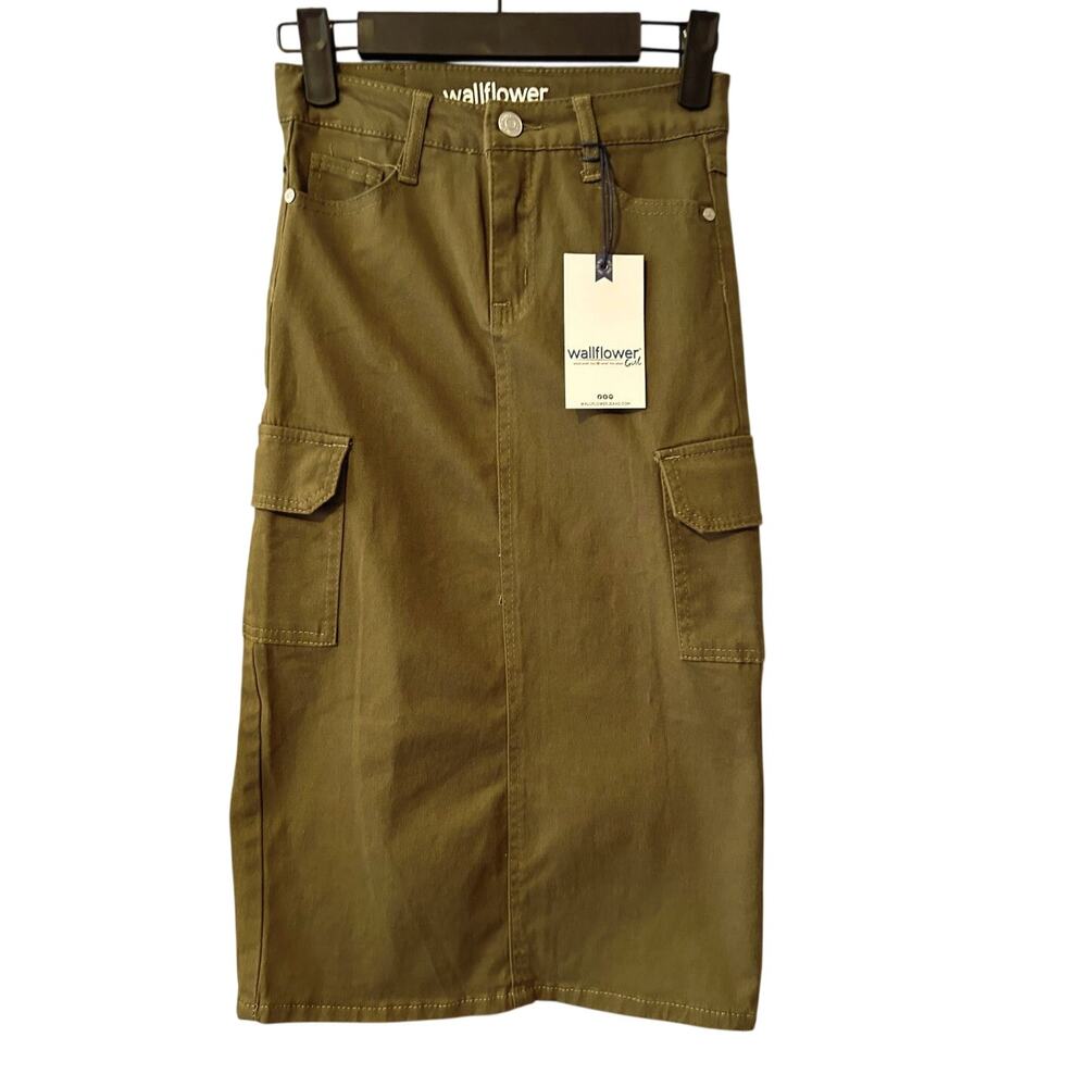 NWT Wildflower Girl Cargo Woven Cotton Olive Midi Skirt-Girl’s 7